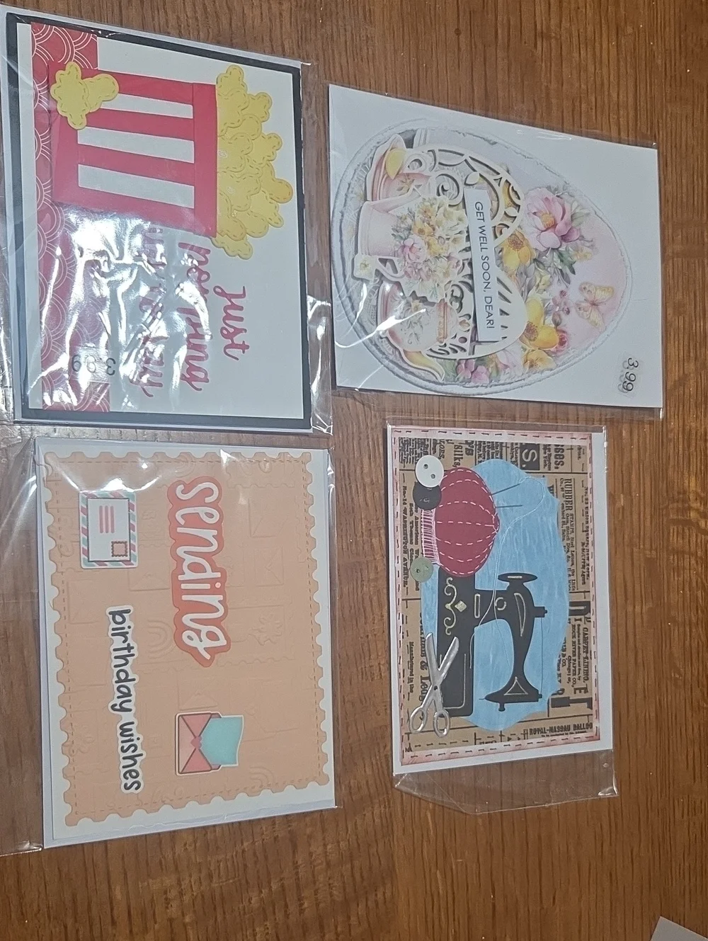 4 Assorted Handmade Greeting Card Bundle - Pink, Yellow, Blue